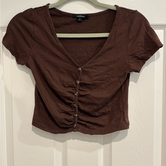 Ambiance Brown Button-Front Crop Top - Picture 2 of 4